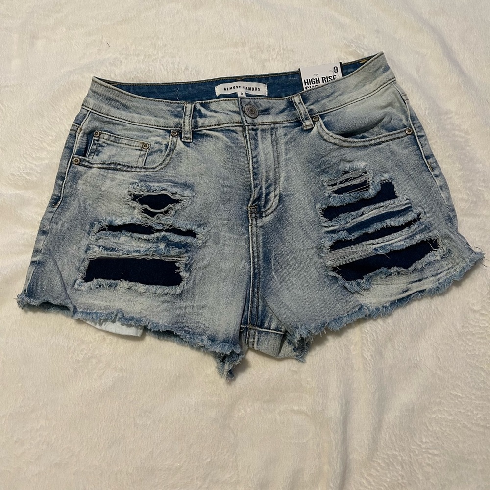 Almost Famous Light Blue Distressed High Rise Jean Shorts